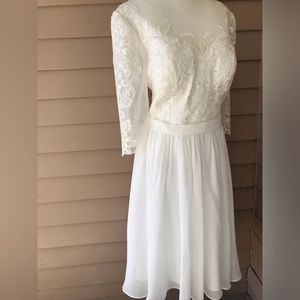 NWT. JJ’S House formal white dress, size: 16 / Length 412 “ long. Ivory